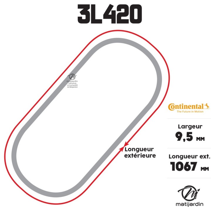 Courroie tondeuse 3L420 Continental Kevlar - 9,5 x 6 x 1067  mm