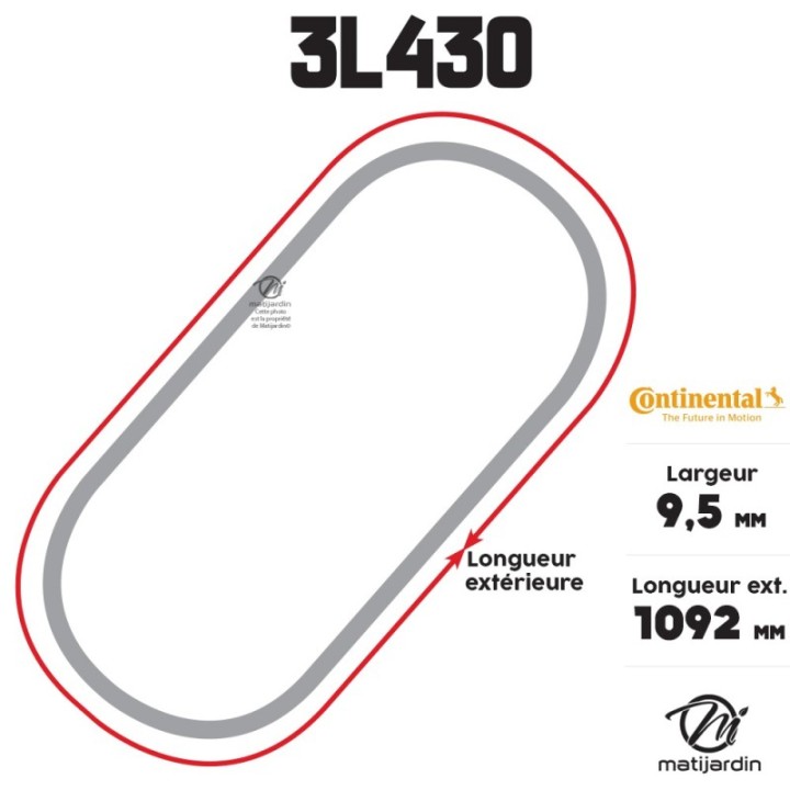 Courroie tondeuse 3L430 Continental Kevlar - 9,5 x 6 x 1092  mm
