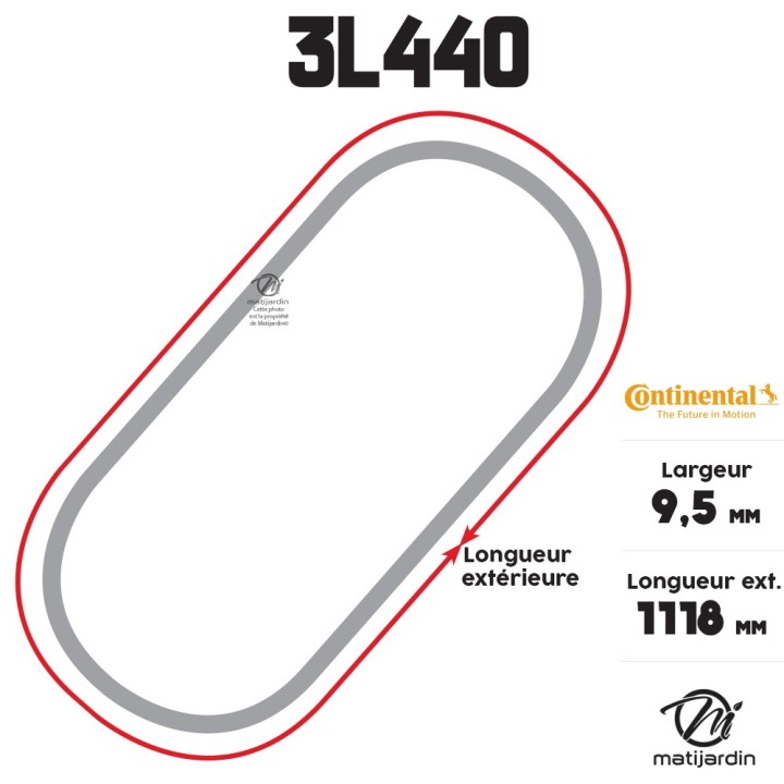 Courroie tondeuse 3L440 Continental Kevlar - 9,5 x 6 x 1118  mm