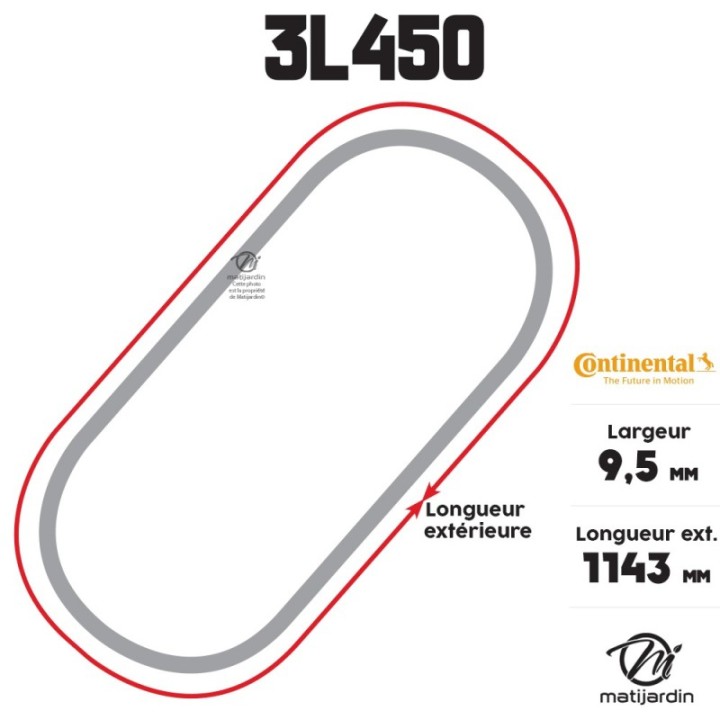 Courroie tondeuse 3L450 Continental Kevlar - 9,5 x 6 x 1143  mm