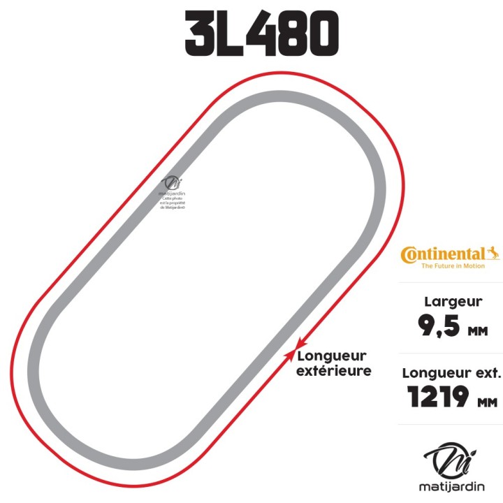 Courroie tondeuse 3L480 Continental Kevlar - 9,5 x 6 x 1219  mm
