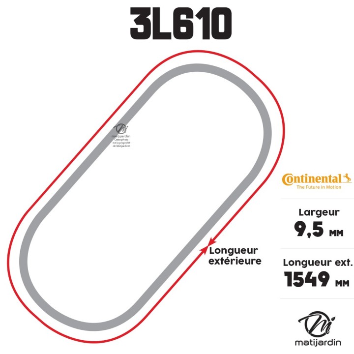 Courroie tondeuse 3L610 Continental Kevlar - 9,5 x 6 x 1549  mm