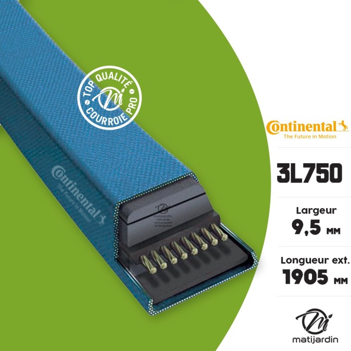 Courroie tondeuse 3L750 Continental Kevlar - 9,5 x 6 x 1905  mm