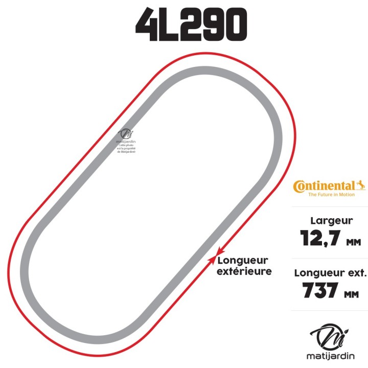 Courroie tondeuse 4L290 Continental Kevlar - 12,7 x 7,2 x 737  mm
