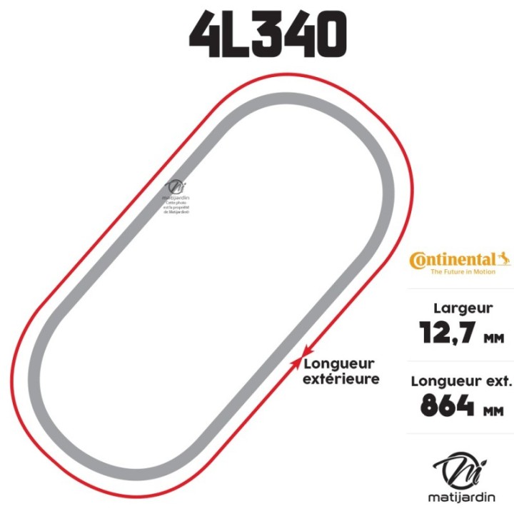 Courroie tondeuse 4L340 Continental Kevlar - 12,7 x 7,2 x 864  mm
