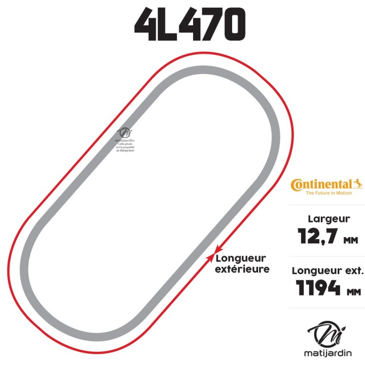 Courroie tondeuse 4L470 Continental Kevlar - 12,7 x 7,2 x 1194  mm