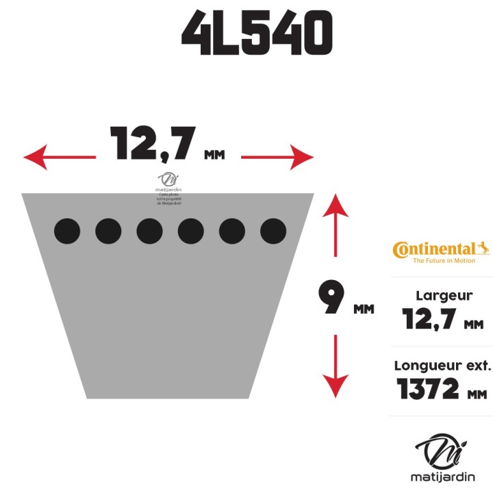 Courroie tondeuse 4L540 Continental Kevlar - 12,7 x 7,2 x 1372  mm