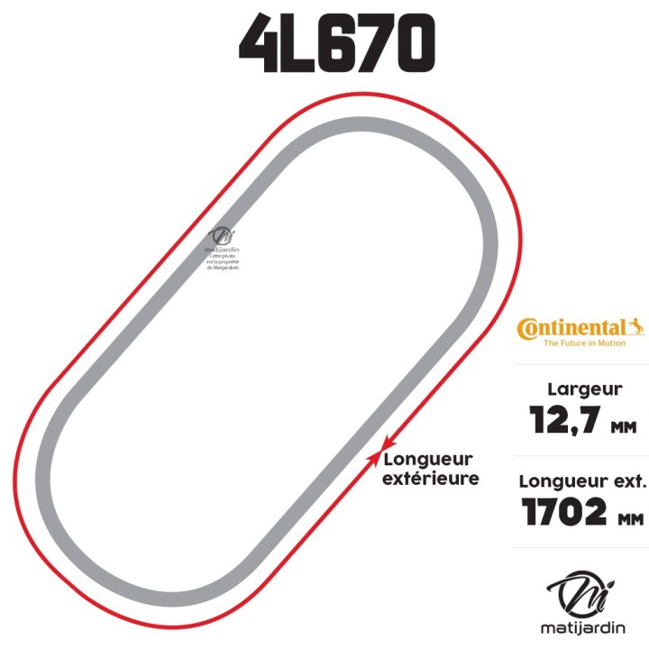 Courroie tondeuse 4L670 Continental Kevlar - 12,7 x 7,2 x 1702  mm
