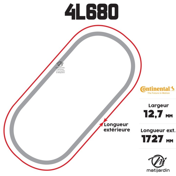 Courroie tondeuse 4L680 Continental Kevlar - 12,7 x 7,2 x 1727  mm
