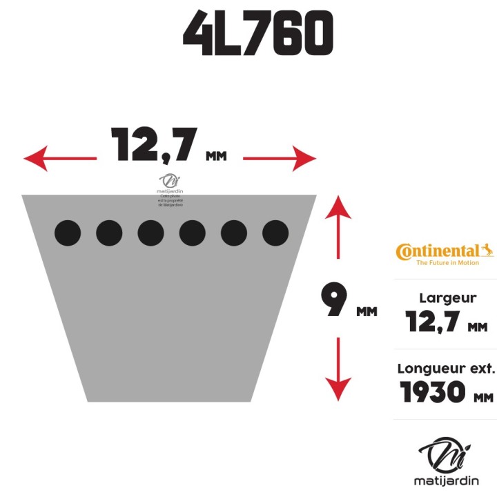 Courroie tondeuse 4L760 Continental Kevlar - 12,7 x 7,2 x 1930 mm