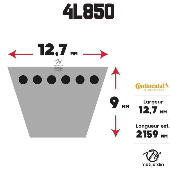 Courroie tondeuse 4L850 Continental Kevlar - 12,7 x 7,2 x 2159  mm