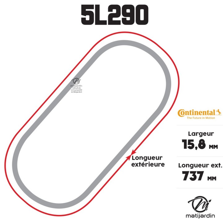 Courroie tondeuse 5L290 Continental Kevlar - 15,8 x 9,5 x 737  mm