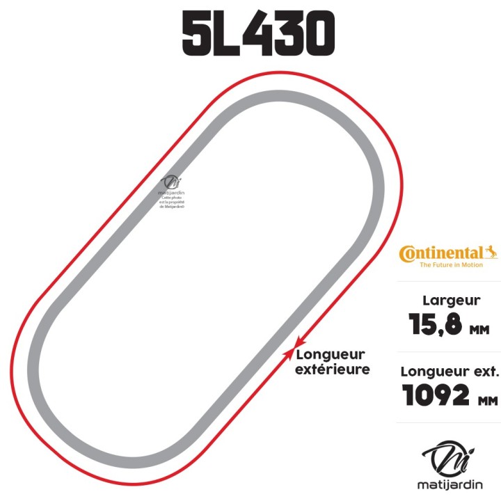 Courroie tondeuse 5L430 Continental Kevlar - 15,8 x 9,5 x 1092  mm