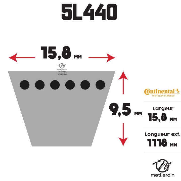 Courroie tondeuse 5L440 Continental Kevlar - 15,8 x 9,5 x 1118  mm