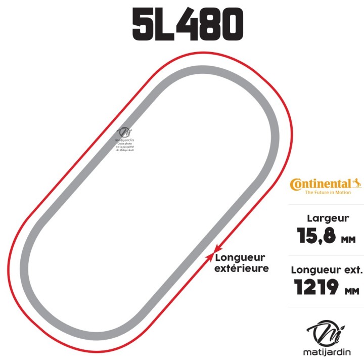 Courroie tondeuse 5L480 Continental Kevlar - 15,8 x 9,5 x 1219  mm