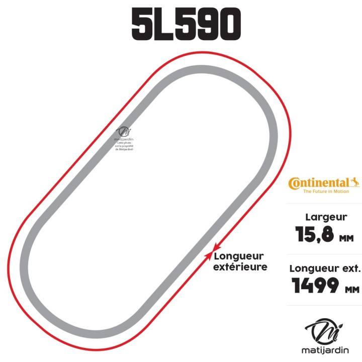 Courroie tondeuse 5L590 Continental Kevlar - 15,8 x 9,5 x 1499  mm