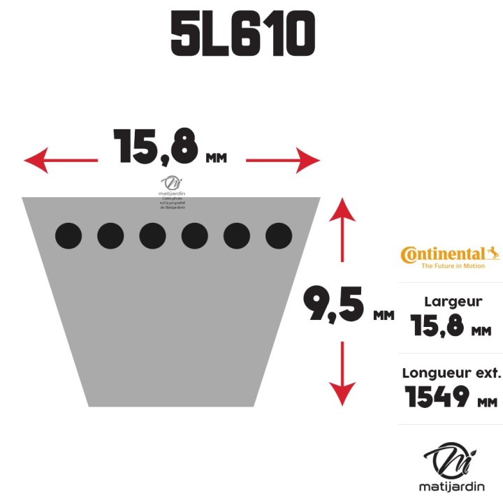 Courroie tondeuse 5L610 Continental Kevlar - 15,8 x 9,5 x 1549  mm