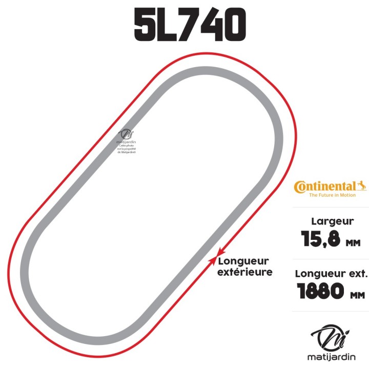 Courroie tondeuse 5L740 Continental Kevlar - 15,8 x 9,5 x 1880  mm