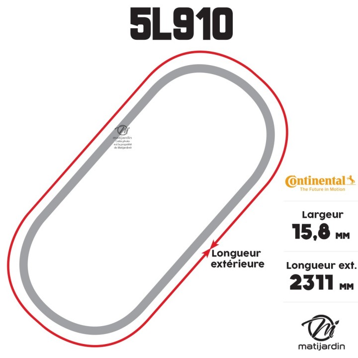 Courroie tondeuse 5L910 Continental Kevlar - 15,8 x 9,5 x 2311  mm