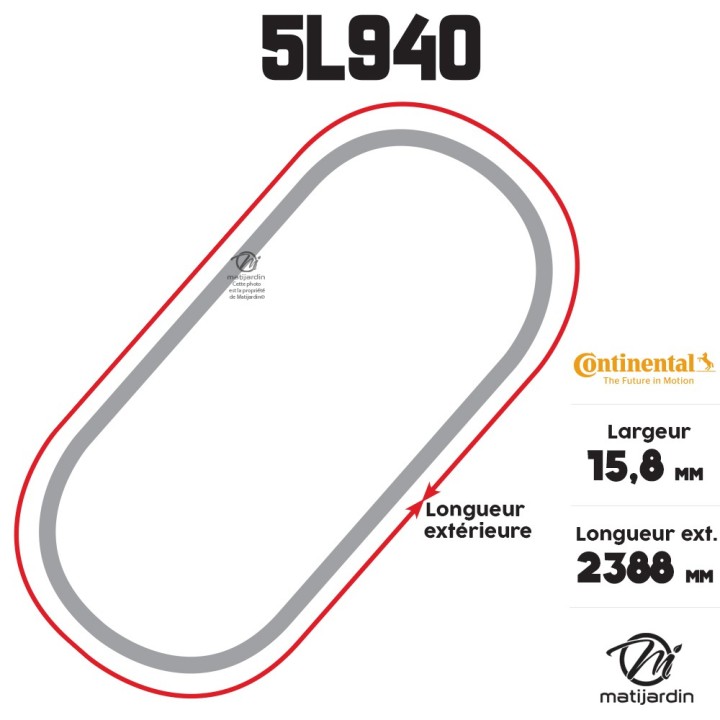 Courroie tondeuse 5L940 Continental Kevlar - 15,8 x 9,5 x 2388  mm