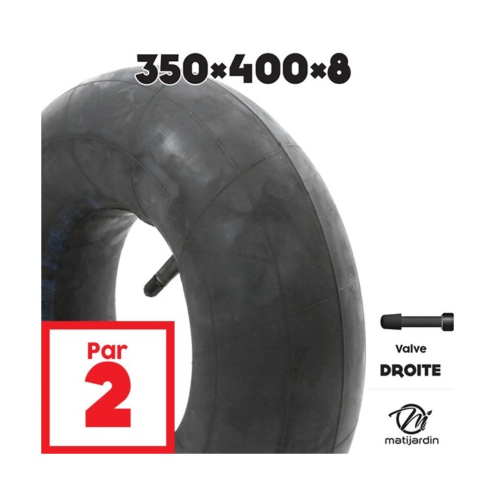 Chambre à air spéciale motoculture. 350 x 400 x 8. valve droite. Par 2