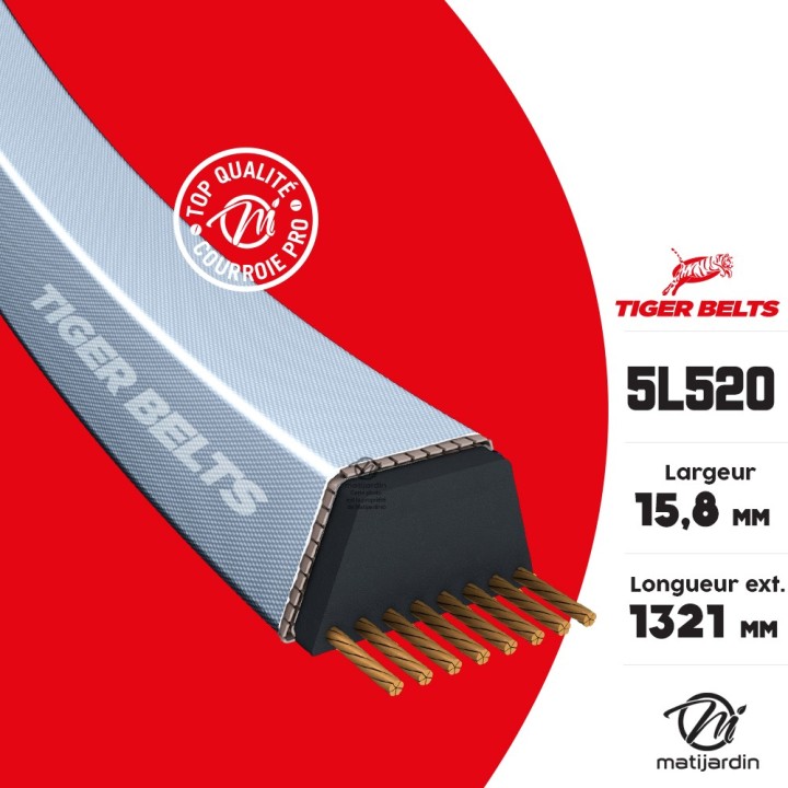Courroie tondeuse 5L520 Tiger Belts Kevlar Trapézoïdale - 15,8 mm x 1321 m