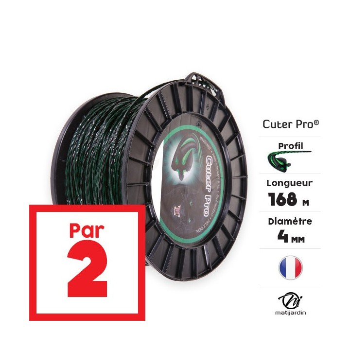 Fil débroussailleuse nylon Cuter'Pro 4 mm x 168 m. Hélicoïdal. Bobine. Par 2