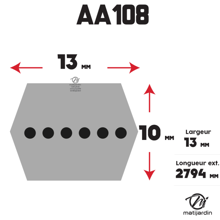 Courroie tondeuse Héxagonale AA108 - 13 mm x 2826 mm