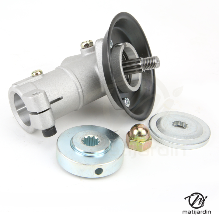 Renvoi d'angle pour débroussailleuse. Tube Ø 28 mm. 10 cannelures.