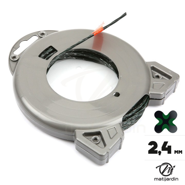 Fil débroussailleuse nylon 2,4 mm x 15 m. Torsadé vert sapin. Blister