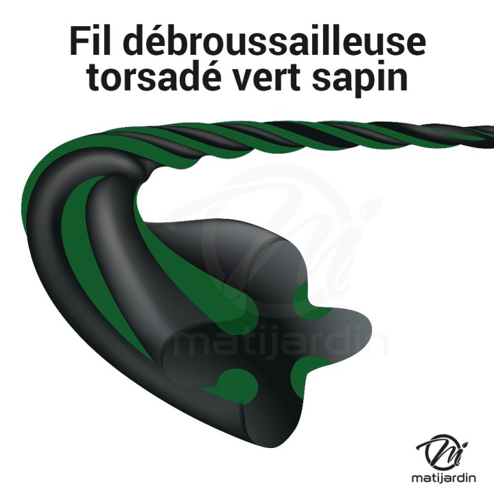 Fil débroussailleuse nylon 2,4 mm x 15 m. Torsadé vert sapin. Blister