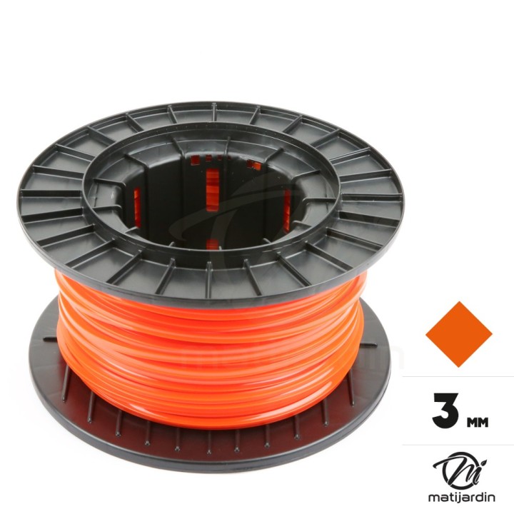 Fil débroussailleuse nylon 3 mm x 88 m. Carré. Rouge/Orange. Bobine.