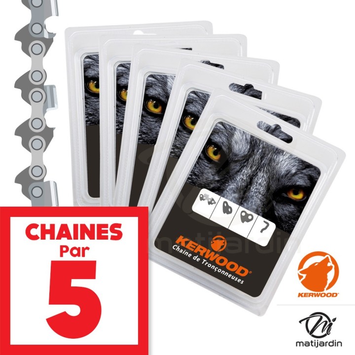 Chaînes tronçonneuses Kerwood x5.  50 maillons 3/8”. 1,1 mm