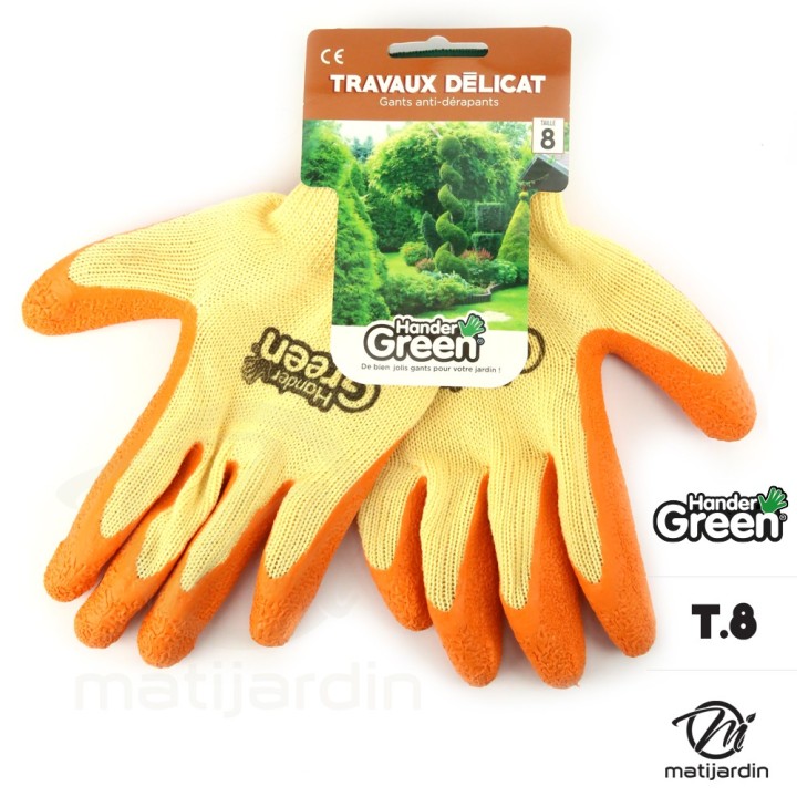Gants haute qualité. Taille 8. Jaune/orange. HanderGreen®