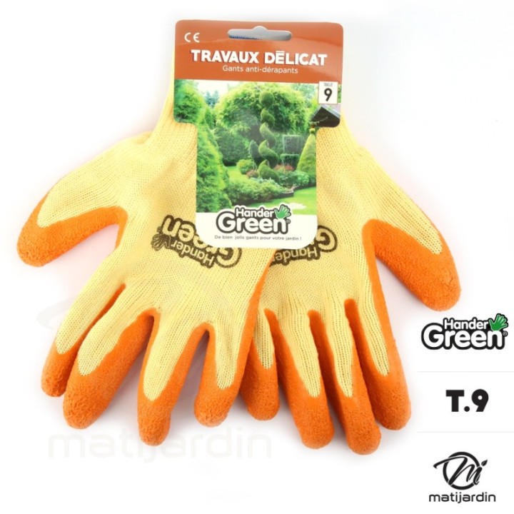 Gants haute qualité. Taille 9. Jaune/orange. HanderGreen®