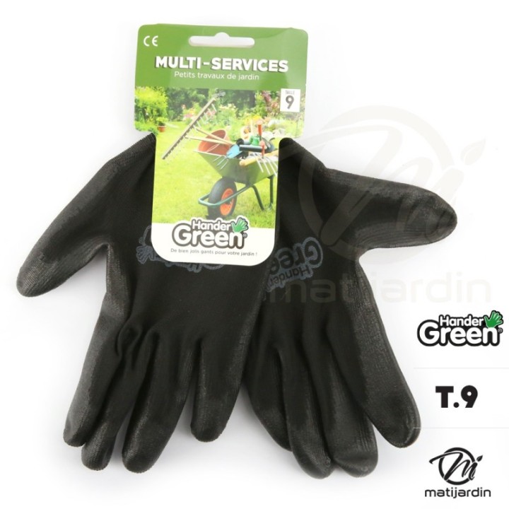 Gants polyester. Taille 9. Noir. HanderGreen®