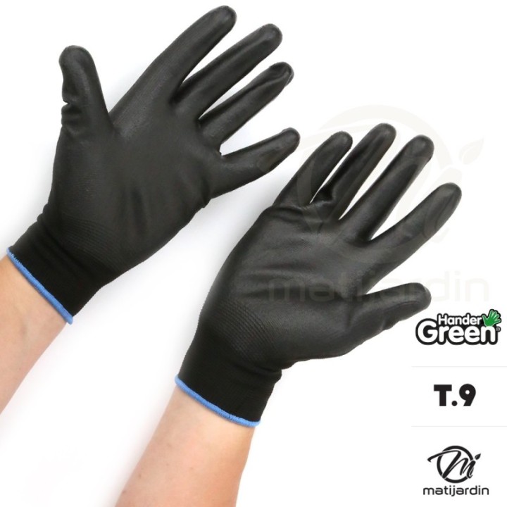 Gants polyester. Taille 9. Noir. HanderGreen®