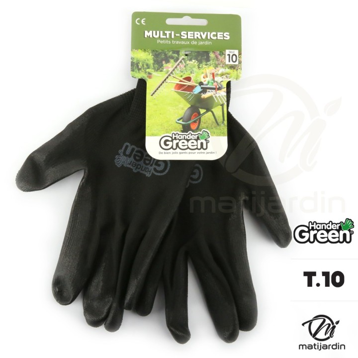 Gants polyester. Taille 10. Noir. HanderGreen®