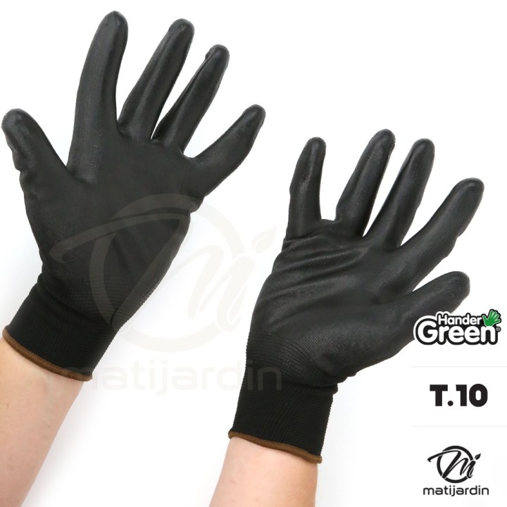 Gants polyester. Taille 10. Noir. HanderGreen®