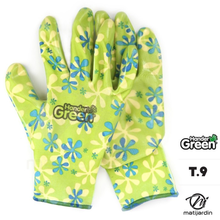 Gants imprimés. Taille 9. Vert/transparent. HanderGreen®