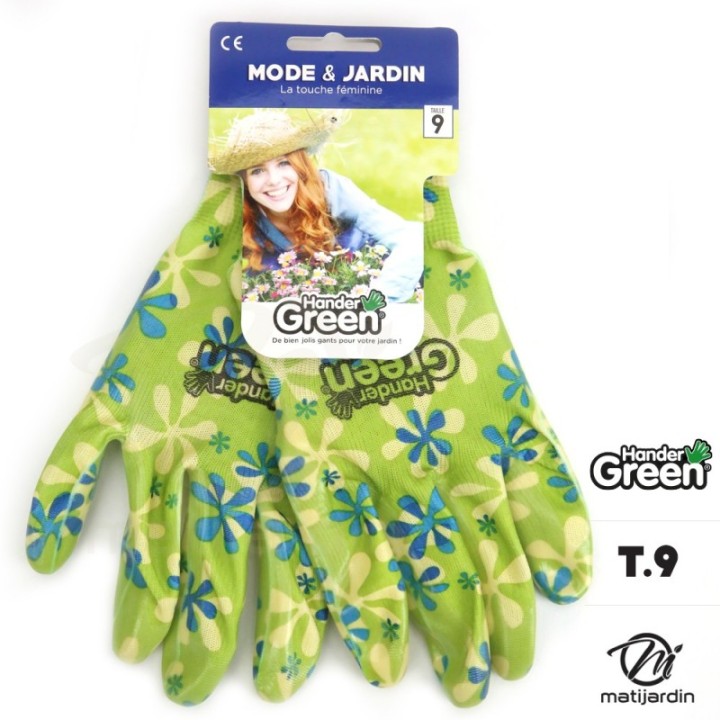 Gants imprimés. Taille 9. Vert/transparent. HanderGreen®