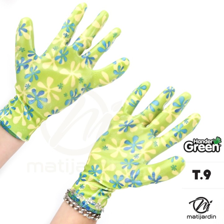 Gants imprimés. Taille 9. Vert/transparent. HanderGreen®
