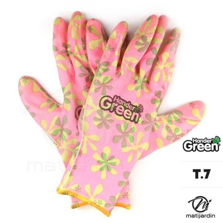 Gants imprimés. Taille 7. Rose/transparent. HanderGreen®