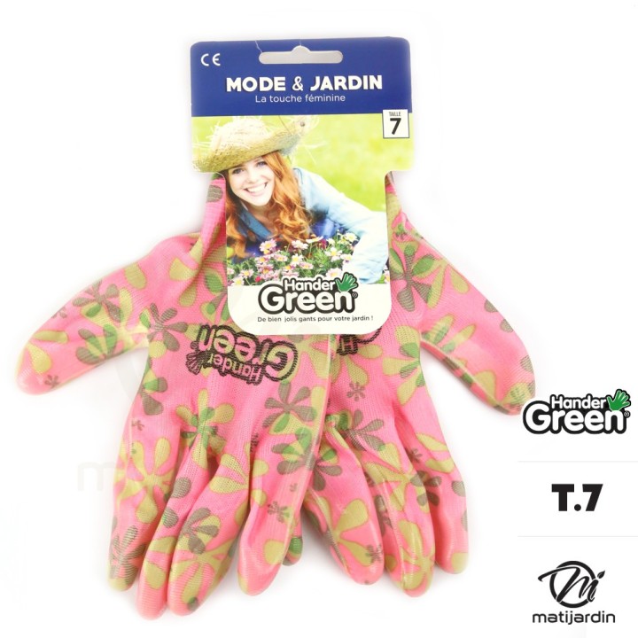 Gants imprimés. Taille 7. Rose/transparent. HanderGreen®