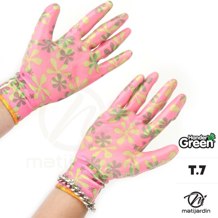 Gants imprimés. Taille 7. Rose/transparent. HanderGreen®