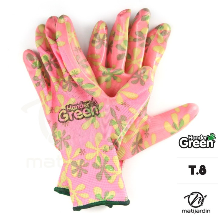 Gants imprimés. Taille 8. Rose/transparent. HanderGreen®