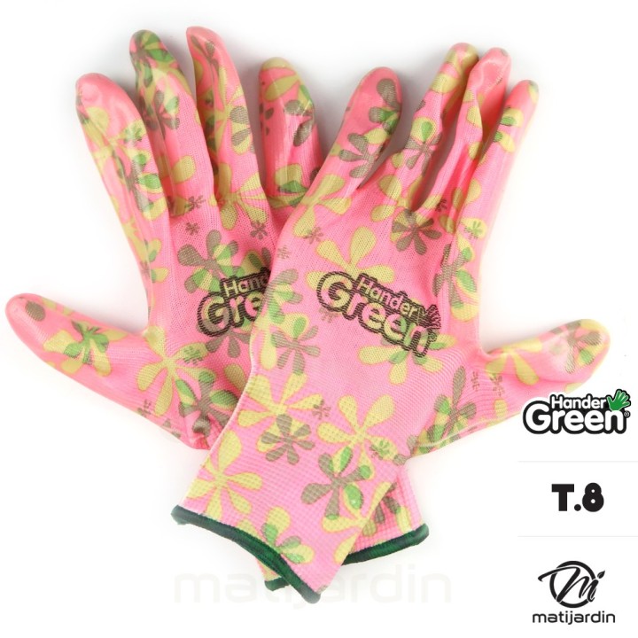 Gants imprimés. Taille 8. Rose/transparent. HanderGreen®