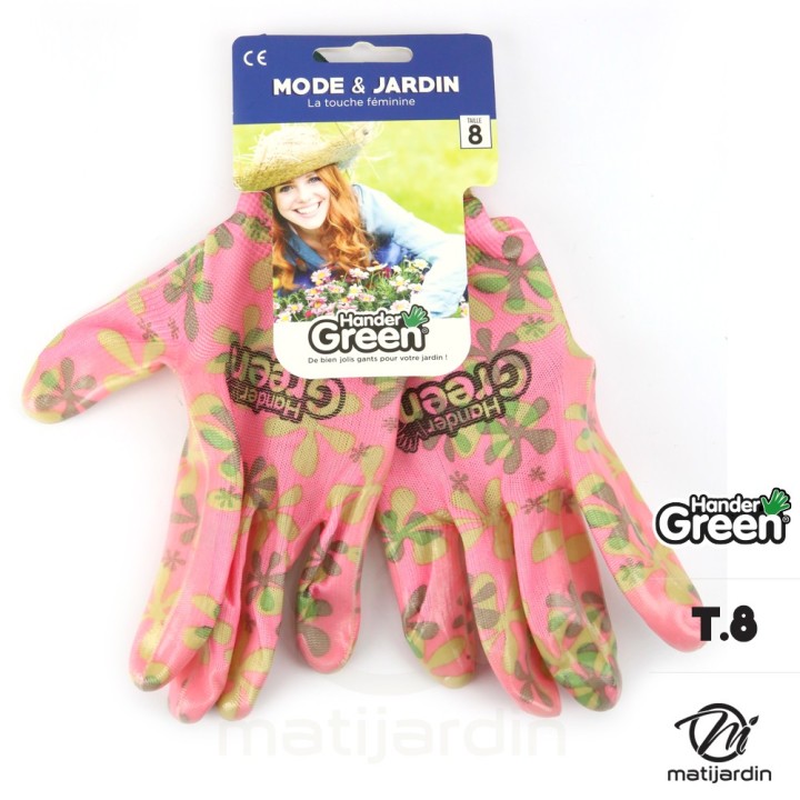 Gants imprimés. Taille 8. Rose/transparent. HanderGreen®