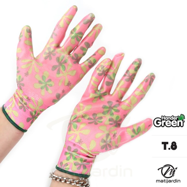 Gants imprimés. Taille 8. Rose/transparent. HanderGreen®