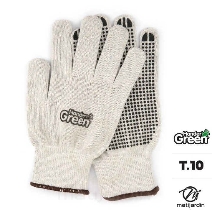 Gants anti-dérapant. Taille 10. Blanc/noir. HanderGreen®